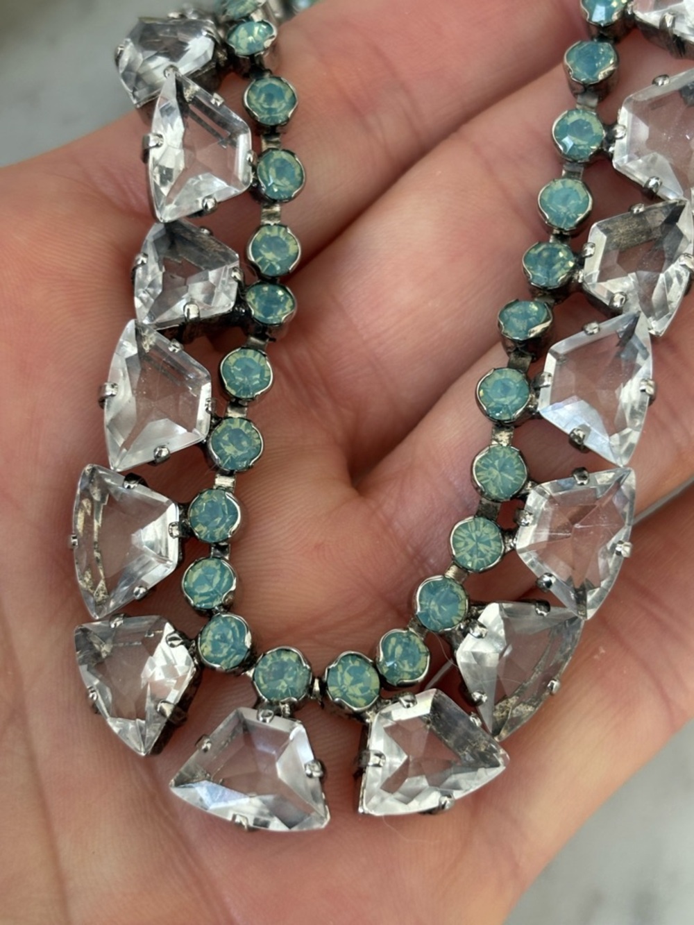 Sorrelli Aegean Sea Opalescent Aqua Crystal Silver Long Signed Necklace